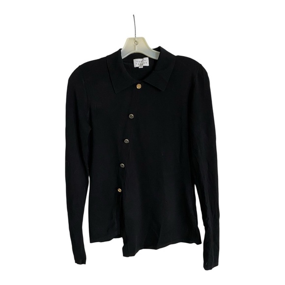 Tanya Taylor Knit Faux Cardigan Top Asymmetrical Hemline Long Sleeve Medium - Picture 4 of 8